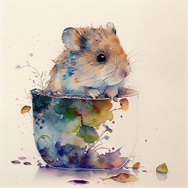 Arte animal aquarela fofa