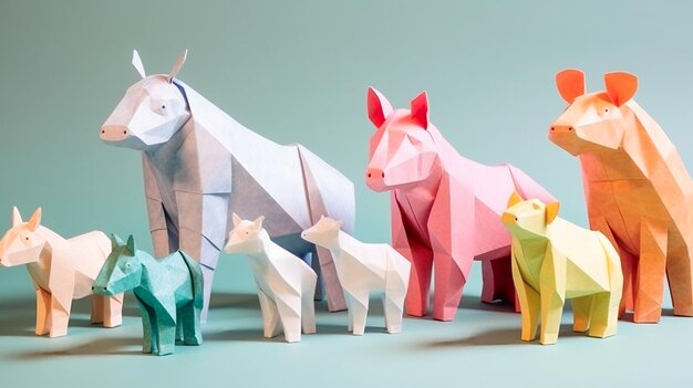 El arte de los animales en origami de colores vibrantes