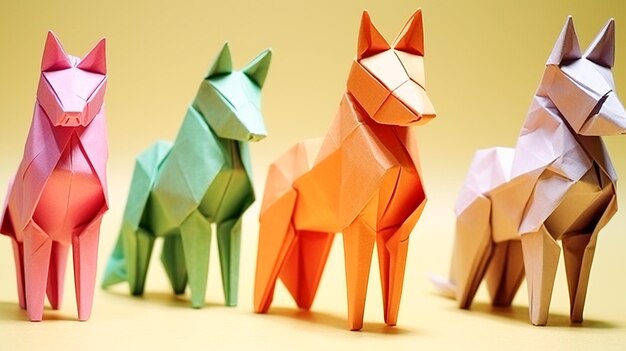 Foto el arte de los animales en origami de colores vibrantes