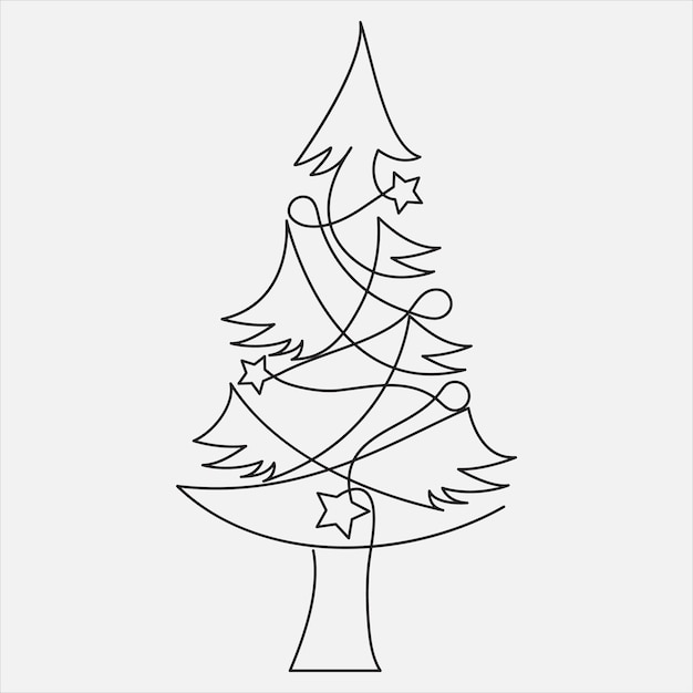 Arte de árbol de ilustración vectorial de dibujo de línea continua a mano