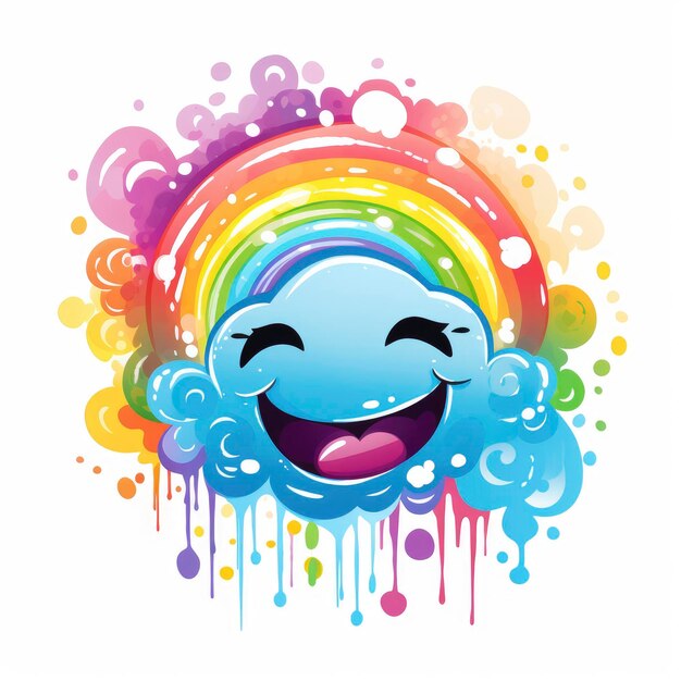Foto arte del arco iris con el vector de la sonrisa chibi en fondo blanco