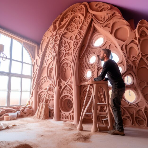 Foto el arte de la arquitectura pintando con arena una casa impresa en 3d