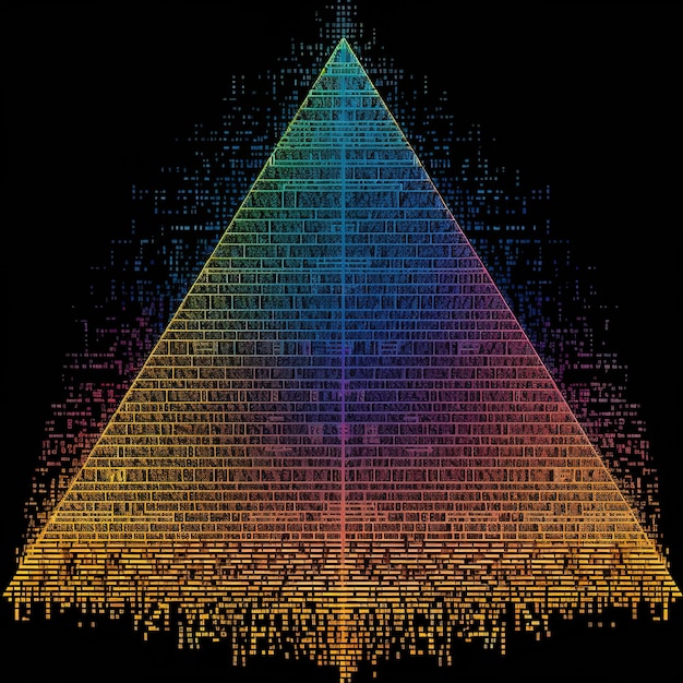 Foto arte ascii blockchain pirâmide intrincada e bela