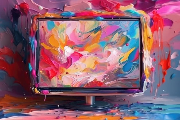 El arte de bocetos en una pantalla de TV a todo color inspira la creatividad artística Ilustración IA generativa