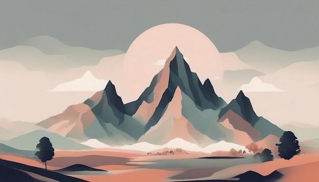 Arte boho Paisaje minimalista de las montañas