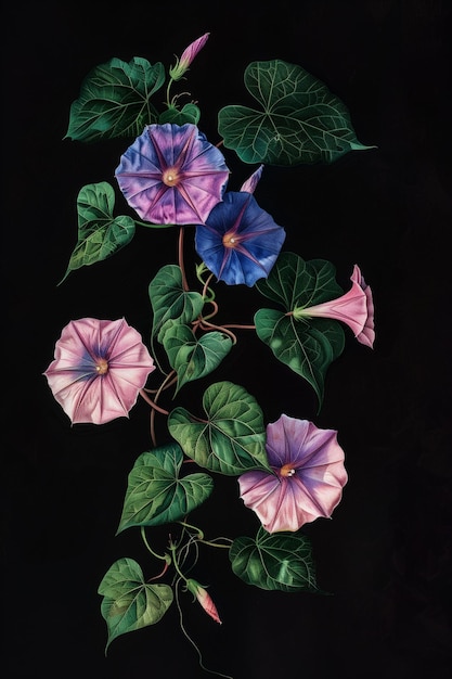 Foto arte botánico de la gloria matinal colorida para campañas de marketing