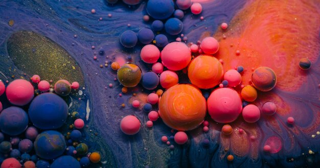 Arte de burbujas de acrilo pintura fluida violeta rosa naranja derramamiento pigmento emulsión superficial de ácido místico