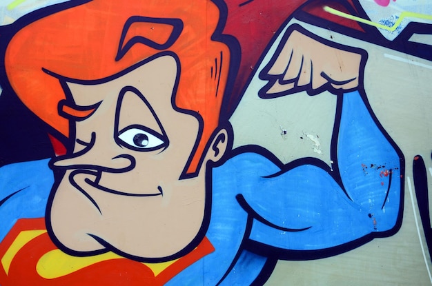 Arte callejero Imagen de fondo abstracta de una pintura de graffiti completa en tonos blancos y cromados y personaje de dibujos animados