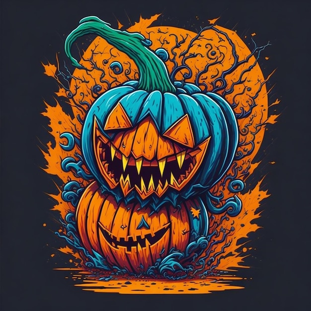 arte de camiseta vectorial listo para imprimir colorido graffiti ilustración de una calabaza de Halloween acción linda