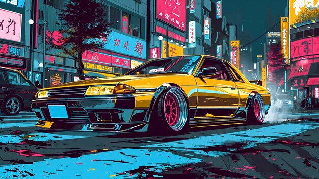 Foto arte de carteles de anime abstractos de tuning de automóviles japoneses inteligencia artificial generativa