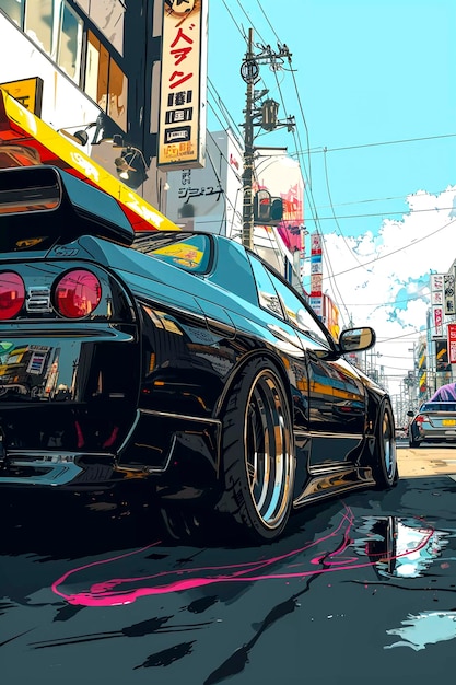 Foto arte de carteles de anime abstractos de tuning de automóviles japoneses inteligencia artificial generativa