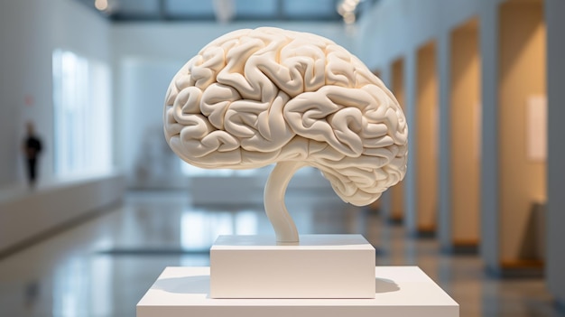 Arte cerebral Escultura do cérebro humano feita de mármore na exposição de arte contemporânea