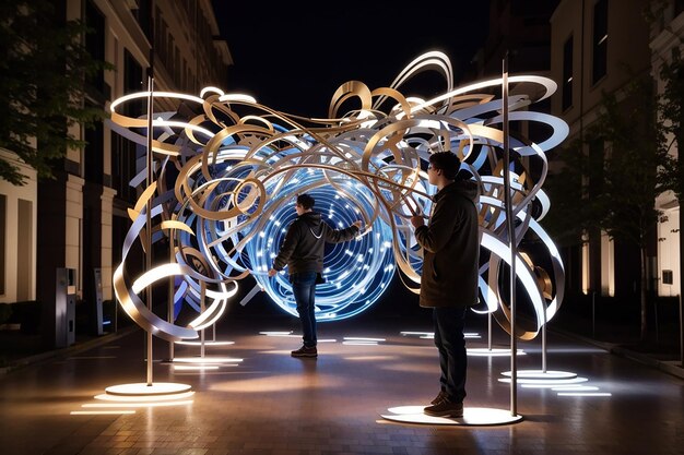 Arte cinético dinámico con iluminación receptiva Instalación al aire libre