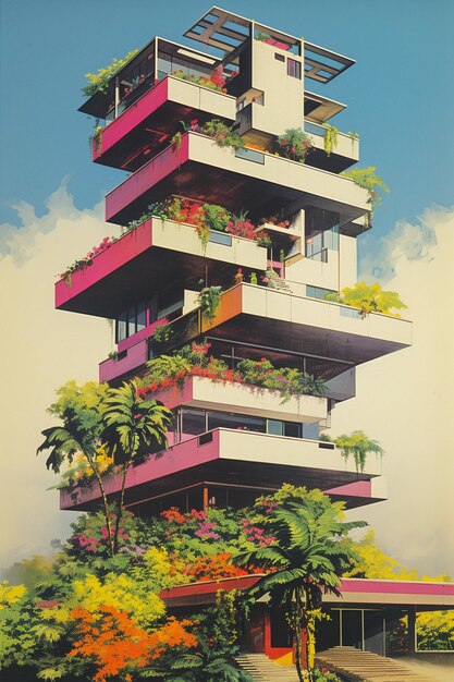 Arte de collage abstracto de belleza brutal que representa una casa en estilo brutalista IA generativa