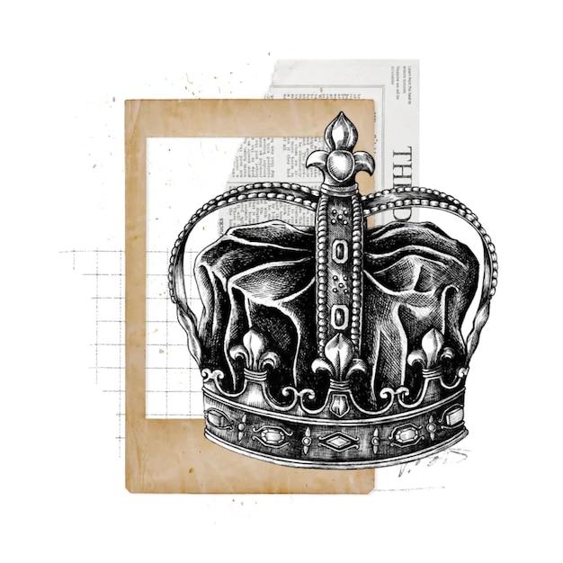 Arte de collage de papel png de corona vintage con fondo transparente