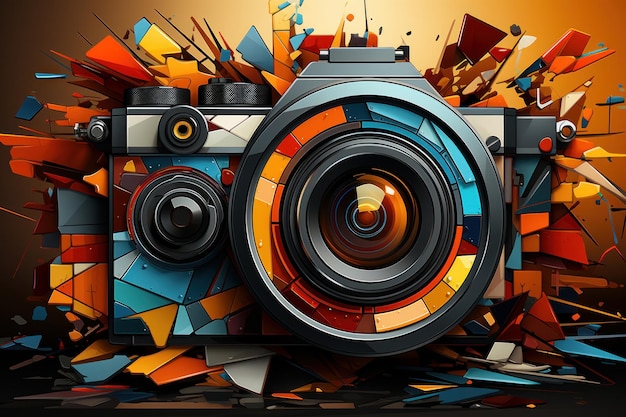Arte colorido digital moderno abstracto hecho con cámara y formas geométricas