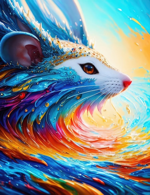Arte com mouse no mar com ondas Generative AI