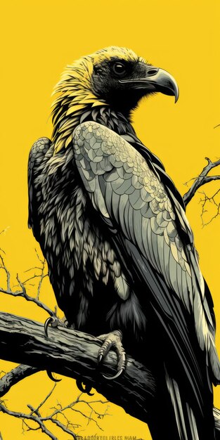 El arte cómic noir con detalles oscuros del buitre sobre un fondo amarillo