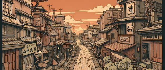 arte cômica retro da cidade do Japão