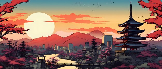 arte cómico retro de la ciudad de Japón