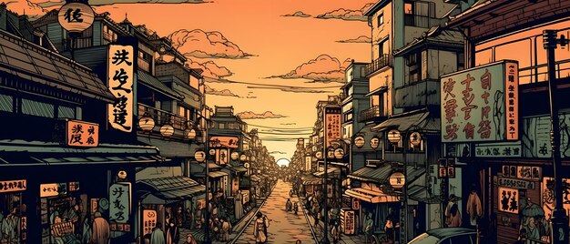 arte cómico retro de la ciudad de Japón