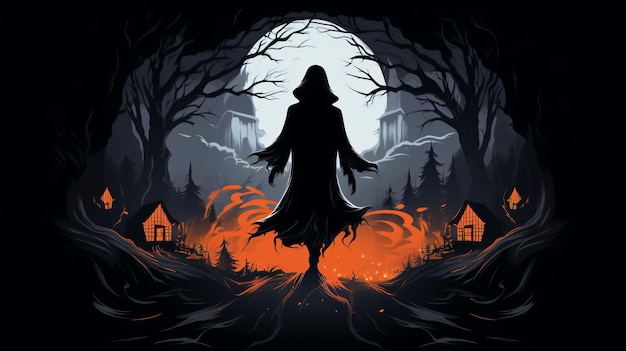 Arte conceitual com tema de Halloween Fantasmas e Goblins ao luar