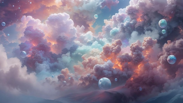 arte conceitual de fantasia etérea nuvens multicoloridas cores geladas nas nuvens