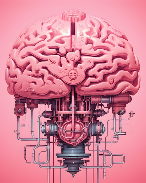 Arte conceitual fotográfica de um cérebro humano explodindo com IA geradora de conhecimento e criatividade