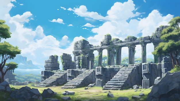 Arte conceptual de fantasía Ruinas de piedra de una ciudad antigua