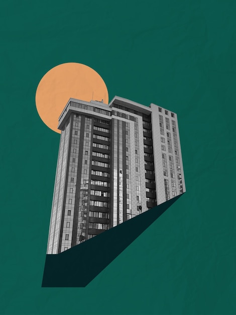 Arte de la construcción Ciudad Collaje creativo Arquitectura urbana Casa de oficinas Estilo de la calle Vintage Retro