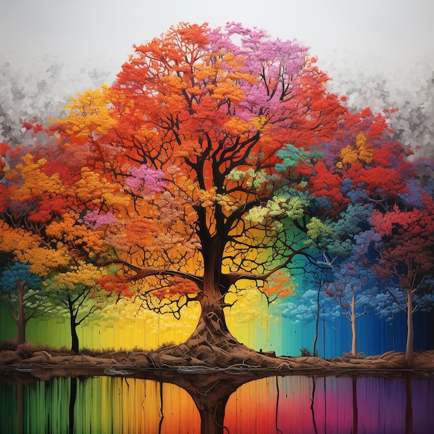 Arte contemporáneo de árboles Pintura de árboles Arte de colores vibrantes Árbol Inteligencia Artificial Imágenes Árbol Arte vectorial