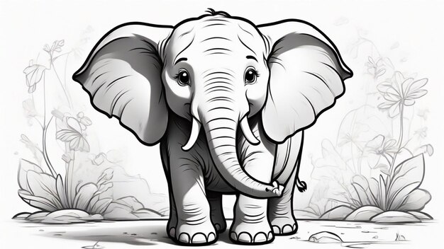 arte de contorno en blanco y negro para niños página de libro de colorear elefante