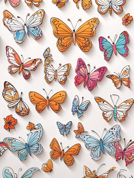 Arte de contorno delgado de un lindo patrón de mariposa ilustrado con trazado vectorial de color