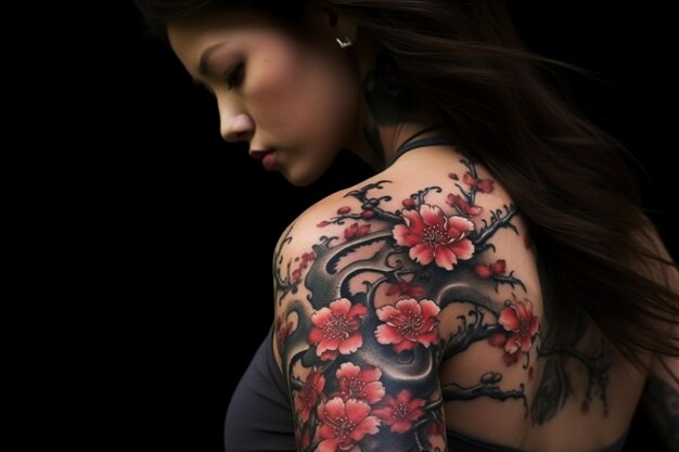 Foto arte corporal ou tatuagens inspiradas em flores de ameixa
