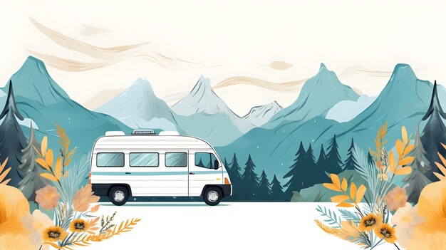 Foto arte criativa digital mídia social banner desenho de ilustração de modelo de rv caravan camper van