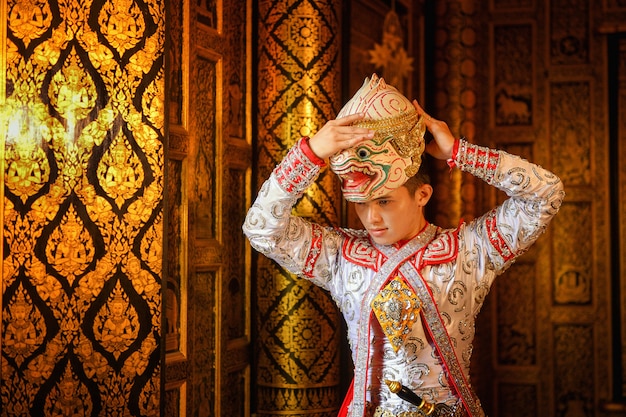 Arte cultura Tailandia Bailando en khon Hanuman enmascarado en literatura amayana, cultura tailandesa, Khon, cultura tradicional tailandesa, Tailandia