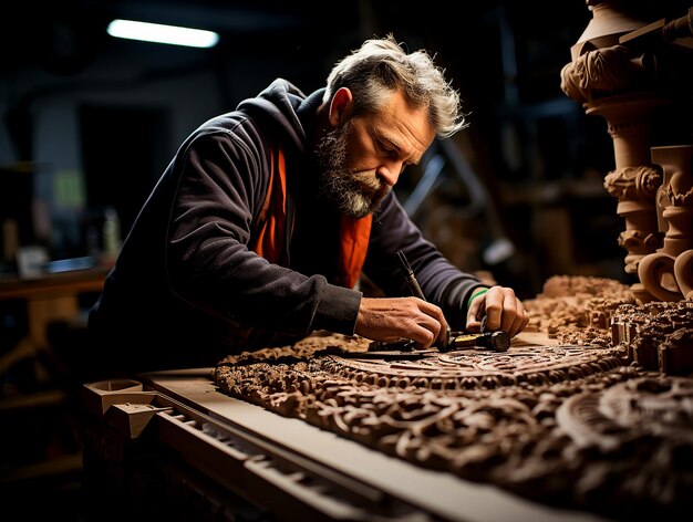 Arte da madeira Capturando a precisão e o artesanato de um carpinteiro