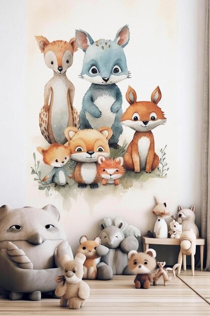 Foto arte da sala do bebê arte da parede do bebê impressão de animais pequenos foto de alta qualidade gerada por ia