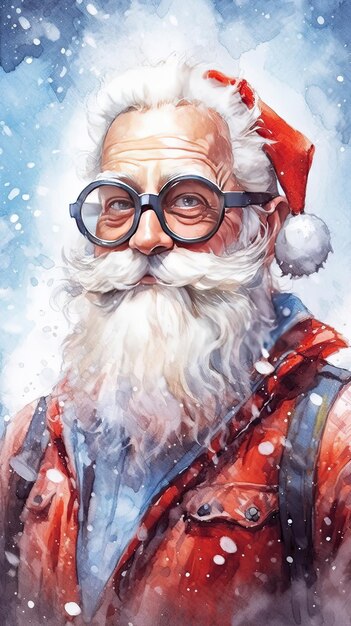 Arte de aquarela de Papai Noel com óculos de sol ilustração de personagem Natal Arte de IA gerativa