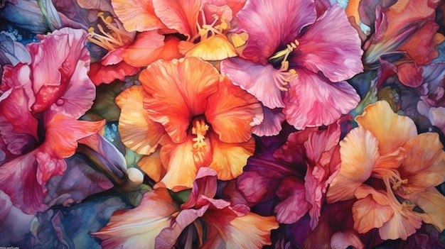 Arte de aquarela floral em um estilo realista e vibrante gerado pela IA