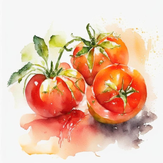 Arte de aquarela Ilustração retrô minimalista com tomates