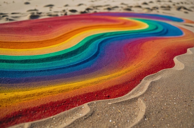 Foto arte de areia arco-íris na praia