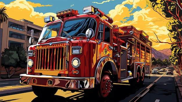 arte de bombeiros de caminhão de bombeiros