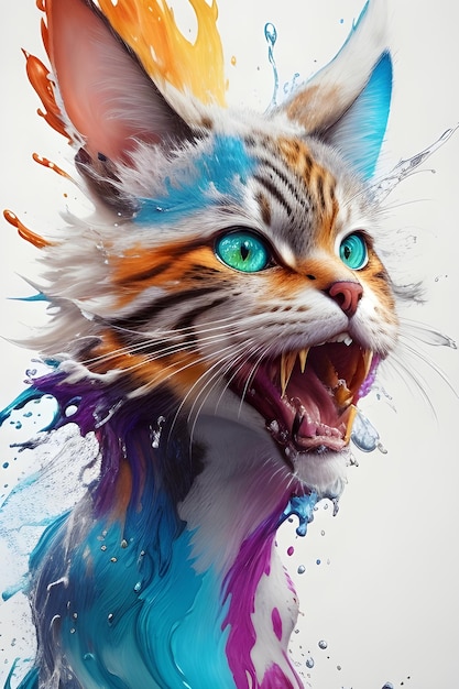 Arte de cabeça de gato com fundo branco roari