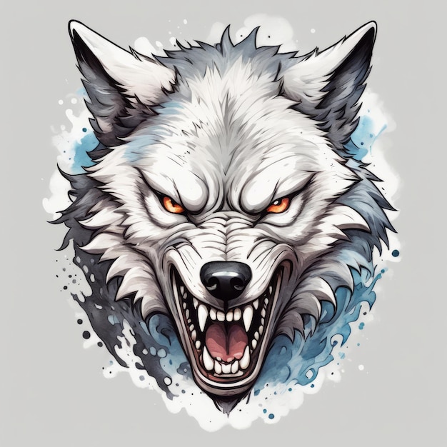 arte de camiseta de cor de mascote de cabeça de lobo criada com software de IA generativa