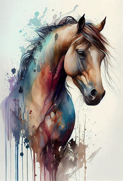 Arte de cavalo de cor de água pintura de cavalo em aquarela