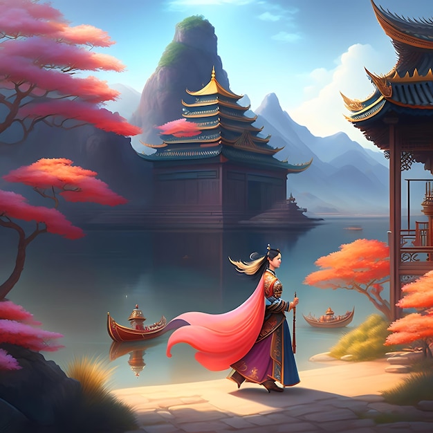 Arte de cena em estilo de fantasia chinesa