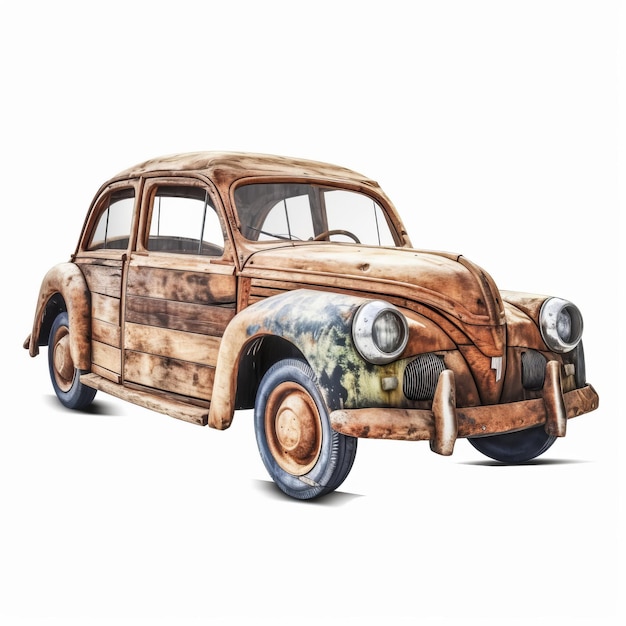 Arte de clipe de carro de madeira vintage em fundo branco