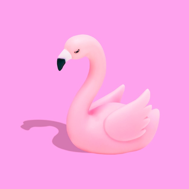 Arte de colagem e minimalismo de flamingo rosa de plástico com sombra