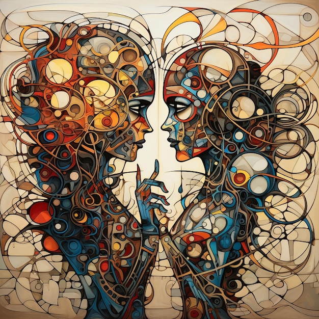 Arte de Conexão Representação Abstrata de Relações Humanas